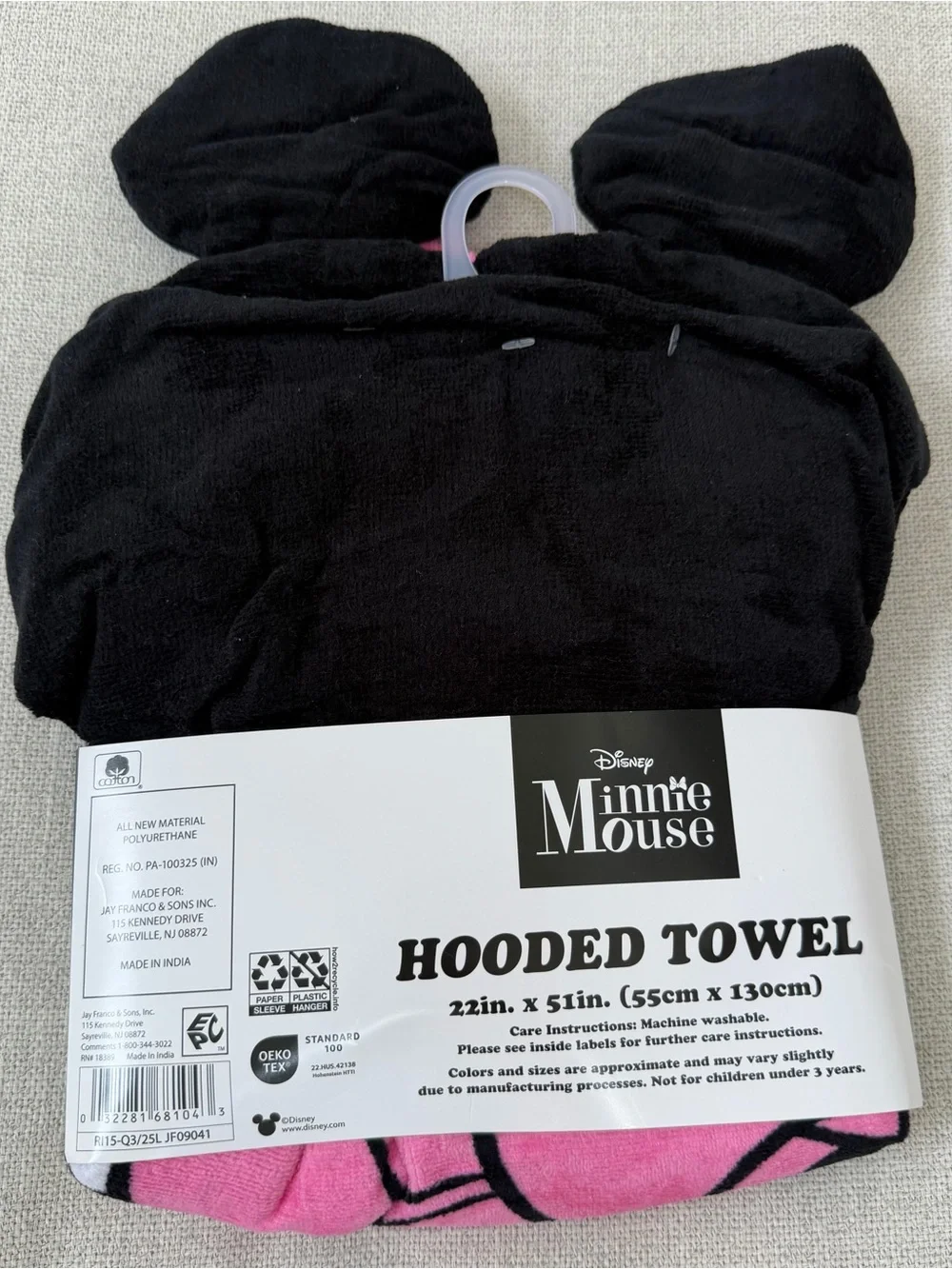 Disney Minnie Mouse Black & Hot Pink Hooded Towel